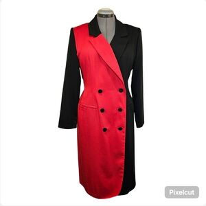 3 Suisses red and black long sleeve double breasted vintage jacket midi dress 44